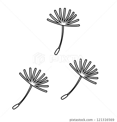 An illustration of dandelion fluff flying away 121316569