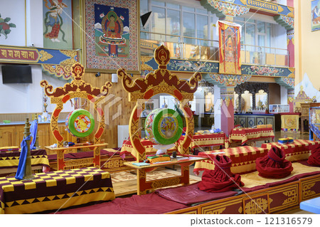 The prayer drums in the Sutra reading room in the Dugan building in Rinpoche Bagsha Datsan The prayer drums in the Sutra reading room in the Dugan building in Rinpoche Bagsha Datsan 121316579