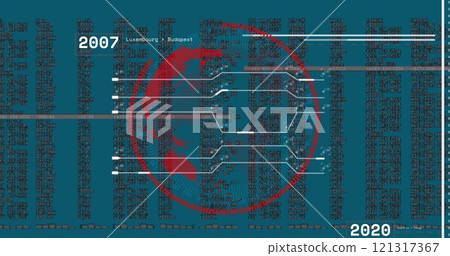 Image of data processing and diagrams over globe Image of data processing and diagrams over globe 121317367