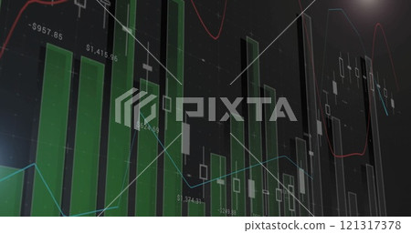 Image of financial data processing over dark background Image of financial data processing over dark background 121317378