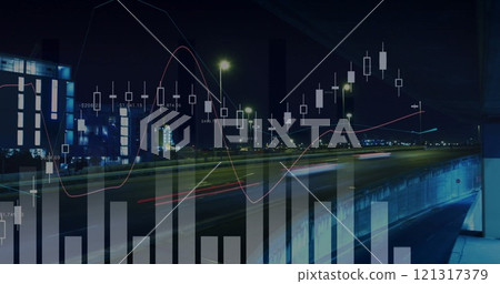 Image of financial data processing over city 121317379