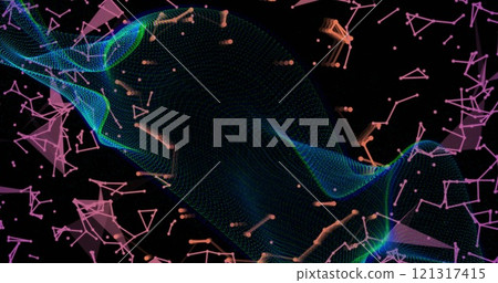 Image of light trails and data processing over black background Image of light trails and data processing over black background 121317415