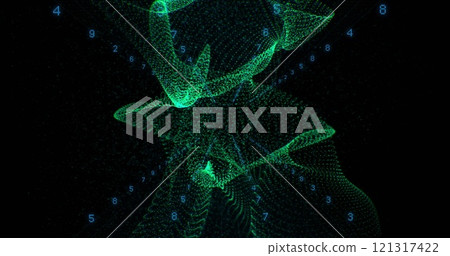 Image of light trails and data processing over black background Image of light trails and data processing over black background 121317422