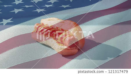 Image of hot dog over flag of usa Image of hot dog over flag of usa 121317479