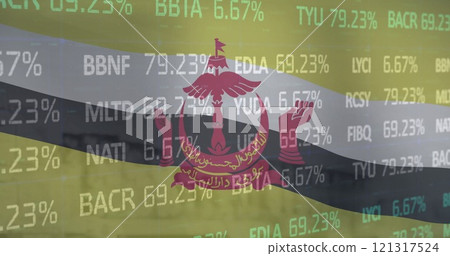 Image of flag of brunei over financial data processing 121317524