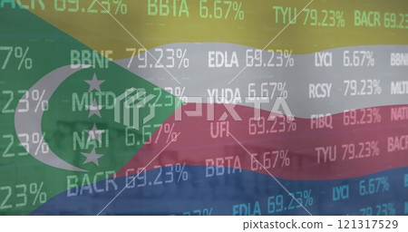 Image of flag of comoros over financial data processing 121317529