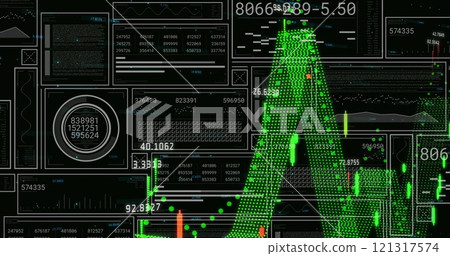 Image of data processing over diagrams on black background Image of data processing over diagrams on black background 121317574