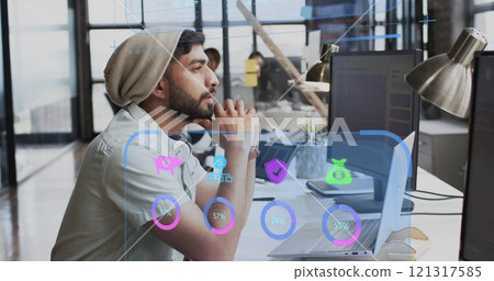 Image of data processing over biracial businessman in office 121317585