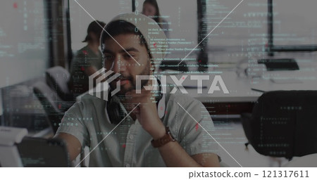 Image of data processing over biracial businessman in office Image of data processing over biracial businessman in office 121317611