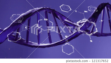 Image of scientific data processing over dna strand spinning 121317652