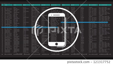 Image of smartphone icon and data processing over black background 121317752