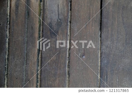 Wooden texture of scuffed boards. The perfect background for your product. Floor, dirty. Flat lay 121317865