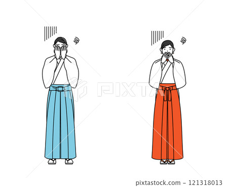 神官和巫女低下頭,摀住臉 神官和巫女低下頭,摀住臉 121318013