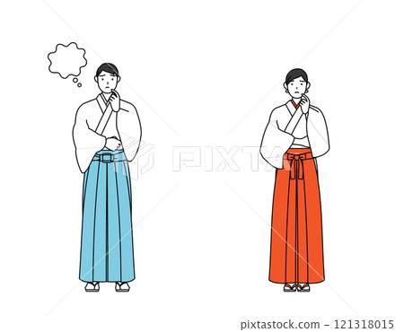 神官與巫女雙手摀臉思考 121318015