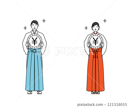 Image of exchange rate gains and the strong yen, the shrine priest and shrine maiden 121318033