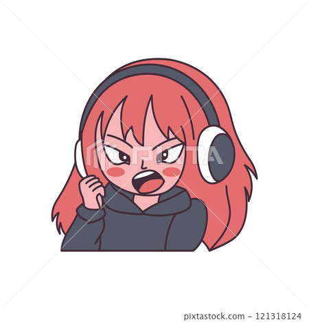 Cute Gamer Girl Cartoon Character Wearing Headset with Angry Screaming Expression Cute Gamer Girl Cartoon Character Wearing Headset with Angry Screaming Expression 121318124