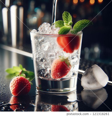 Strawberry vodka in a bar 121318261