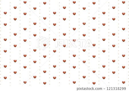 A pattern background of hearts arranged between widely spaced vertical round dot lines of wood grain pattern A pattern background of hearts arranged between widely spaced vertical round dot lines of wood grain pattern 121318299