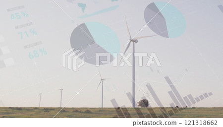 Wind turbines in field with data charts and graphs image Wind turbines in field with data charts and graphs image 121318662