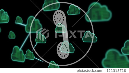 Rotary phone receiver icon image over green cloud computing symbols Rotary phone receiver icon image over green cloud computing symbols 121318718