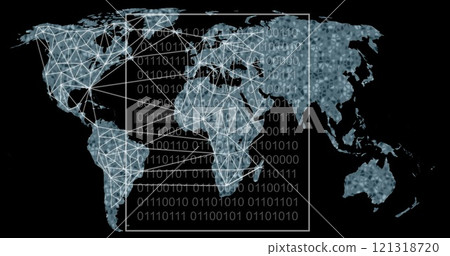 Image of digital data processing and world map over dark background Image of digital data processing and world map over dark background 121318720