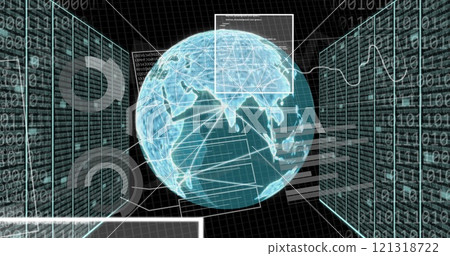 Image of binary coding, digital data processing over globe 121318722