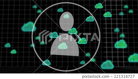 Image of people icon, data processing and clouds over dark background Image of people icon, data processing and clouds over dark background 121318727
