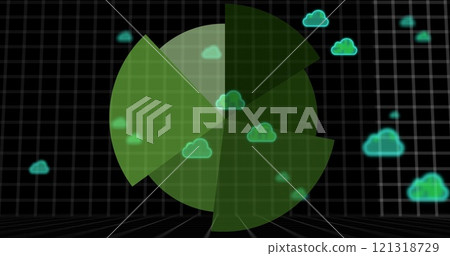 Green radar image with cloud icons over grid background Green radar image with cloud icons over grid background 121318729