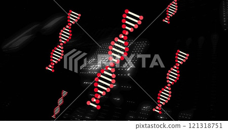 DNA strand and binary coding, scientific data processing image DNA strand and binary coding, scientific data processing image 121318751