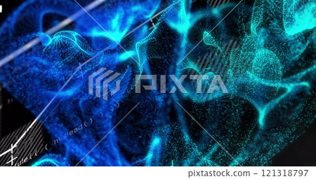 Abstract blue and green particles forming dynamic waves, digital data image Abstract blue and green particles forming dynamic waves, digital data image 121318797