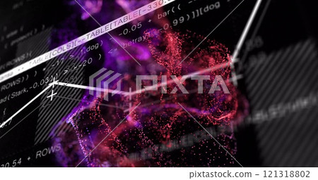 Abstract data visualization and graph image over colorful particle cloud 121318802