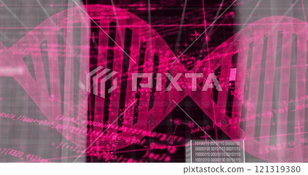 DNA strand and binary coding, scientific data processing image 121319380