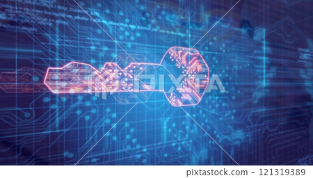 Image of data processing over key icons 121319389