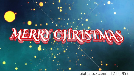 Image of merry christmas text over light spots on blue background 121319551