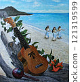 Waikiki Beach Hawaiian Guitar Illustration 121319599