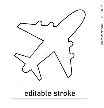 Outline Airplane icon. Airplane sign and symbol. Transport. Travel. Hot tour. Plane tickets. Travel agency. Editable Stroke 121320199