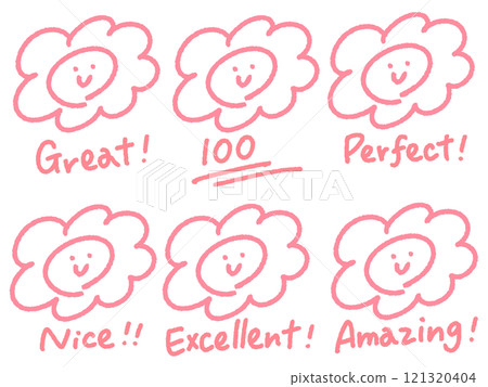 手繪可愛臉花丸標記 100 GREAT PERFECT 一套 手繪可愛臉花丸標記 100 GREAT PERFECT 一套 121320404