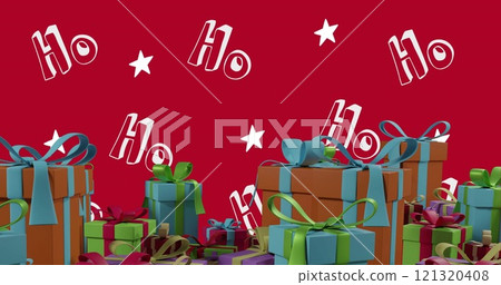 Image of hohoho text over christmas decorations on red background Image of hohoho text over christmas decorations on red background 121320408