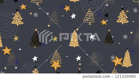 Image of snow falling over christmas decorations on grey background Image of snow falling over christmas decorations on grey background 121320480