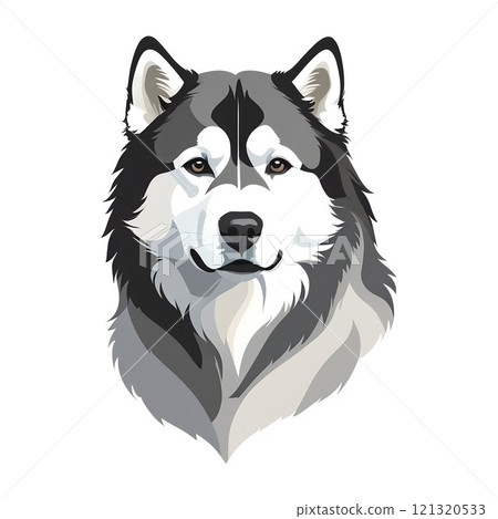 Cute Alaskan Malamute dog facing forward 121320533