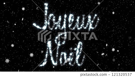 Image of joyeux noel text over snow falling in winter scenery Image of joyeux noel text over snow falling in winter scenery 121320537