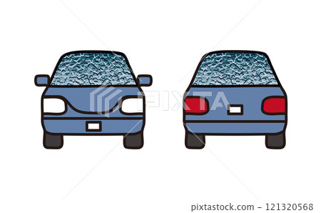 有結冰的玻璃的藍色汽車 121320568