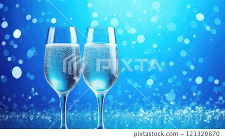 AI Image: Blue gradient background and champagne 121320870