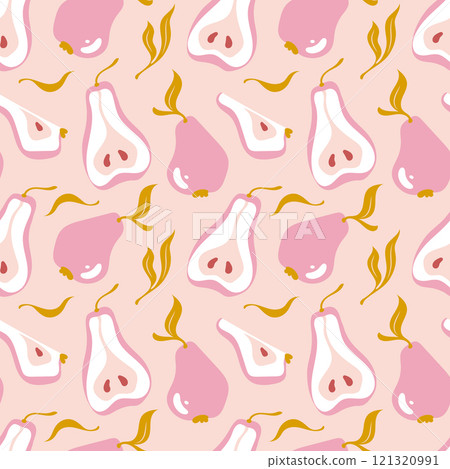 Seamless pear pattern. Fruit background design. Repeating print for fabric 121320991