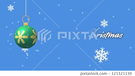 Image of christmas bauble on blue background 121321130
