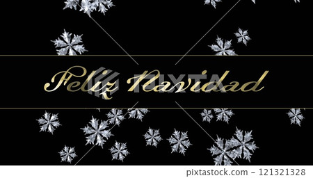 Image of feliz navidad text over snowflakes on black background Image of feliz navidad text over snowflakes on black background 121321328