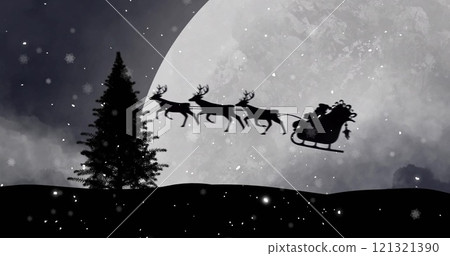 Image of snow falling over christmas sant claus, full moon and winter scenery Image of snow falling over christmas sant claus, full moon and winter scenery 121321390