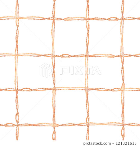 Checkered seamless patten Geometric print with crossed jute ropes, knots and loopes. Hand drawn watercolor illustration. Repeating ornament for fabric, packaging, tablecloths. Isolated from background Checkered seamless patten Geometric print with crossed jute ropes, knots and loopes. Hand drawn watercolor illustration. Repeating ornament for fabric, packaging, tablecloths. Isolated from background 121321613