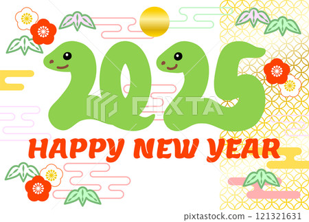 New Year's card for the year of the snake with a pine, bamboo and plum design New Year's card for the year of the snake with a pine, bamboo and plum design 121321631