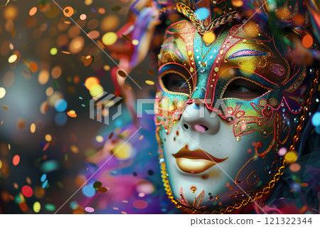 Beautiful greeting card with bright holiday composition for happy joy celebrate mardi gras 121322344